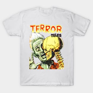 Terror Tales Skull Skeleton Bones Fear Fright Scream Horror Retro Comic Vintage Halloween T-Shirt